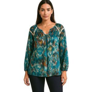 Sundance Silk Flowy Boho V Neck Blouse Blue  Size Small